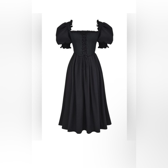 House of CB Silvana Black Puff Sleeves Midi Length SunDress Size Medium - Picture 3 of 14